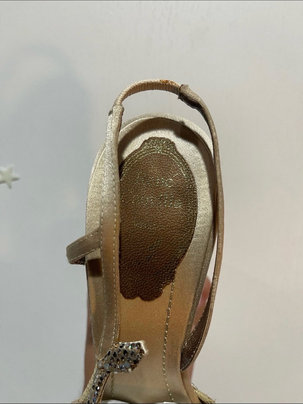 Gold Embellished Slingback Sandals with Crystal Accents - Picture 4 of 12